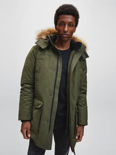 Calvin Klein Ruhák HU529575 | Calvin Klein Hooded Down Parka Férfi Kabát MélyOlivazöld